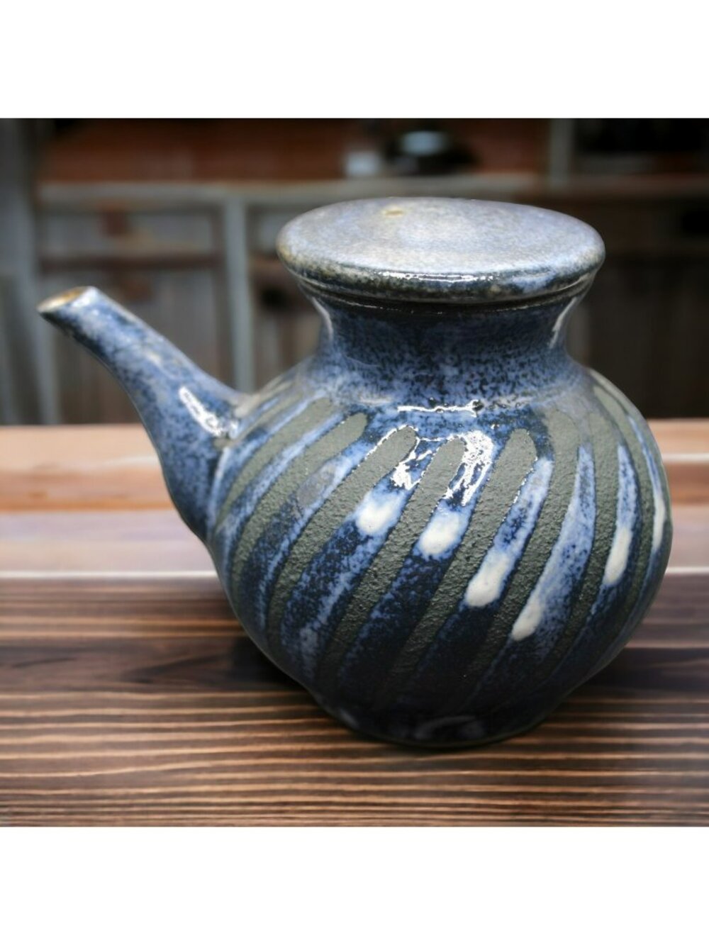 Studio Art Pottery Stoneware Single Serve Teapot Handmade Vintage Modern Blue
